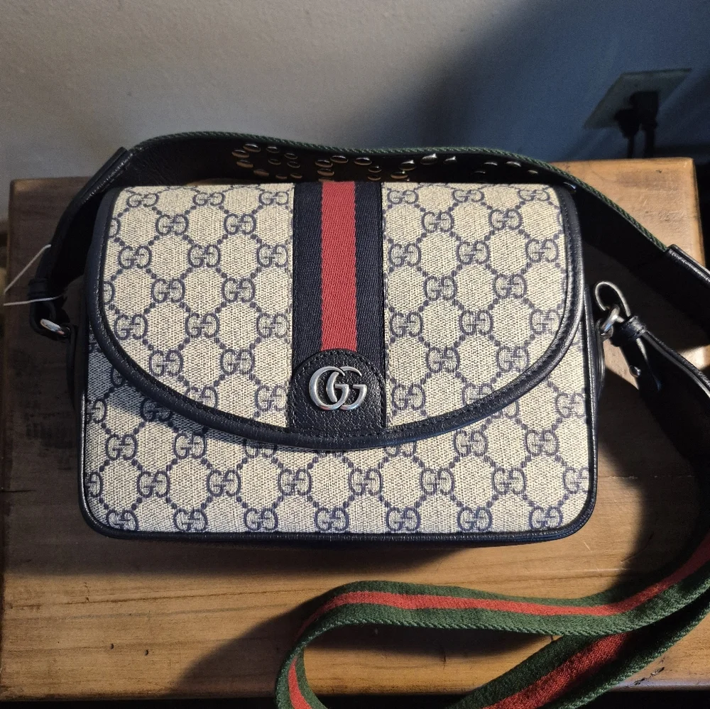 Authentic Gucci Ophidia Small Shoulder Crossbody Navy Handbag EUC HTF - Picture 2 of 16
